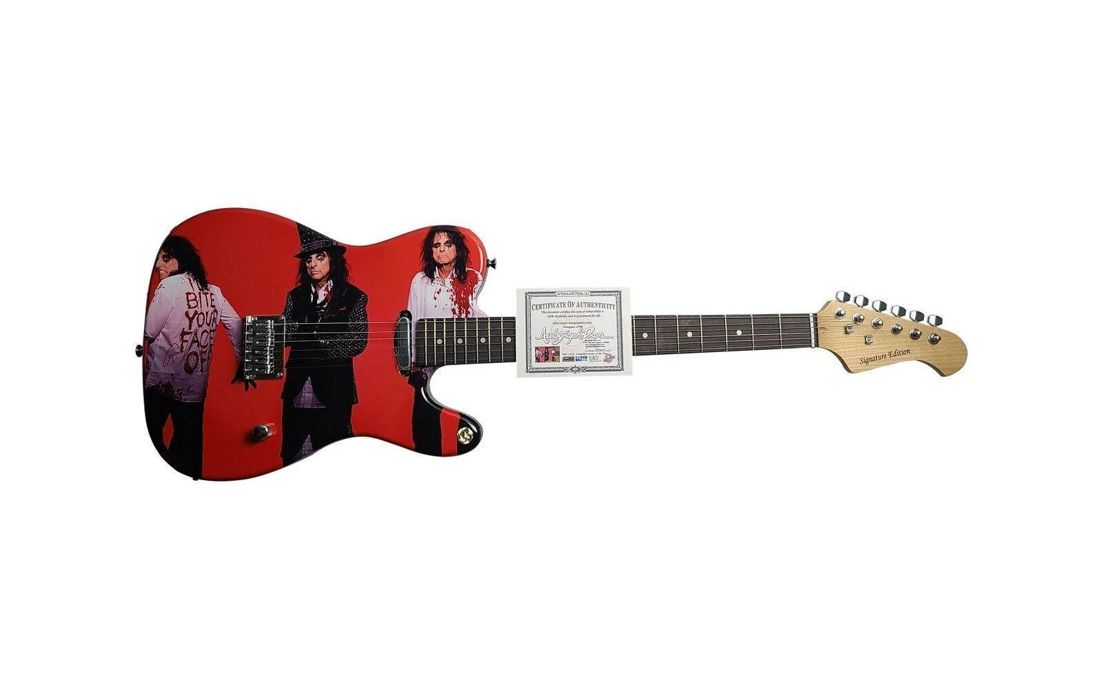 Alice Cooper Signed Triple Graphics Photo Guitar