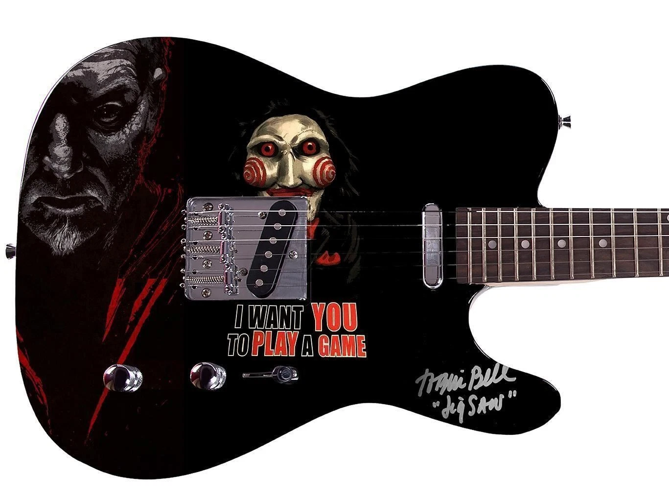 Tobin Bell Saw Jigsaw Movie Signed Custom Graphics Guitar ACOA