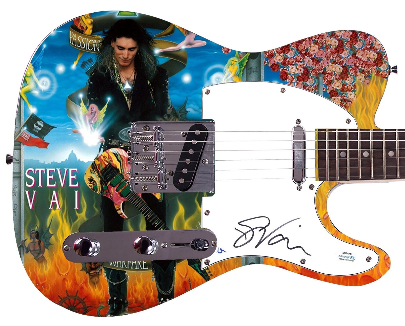 Steve Vai Signed Custom 1/1 Graphics Photo Guitar ACOA