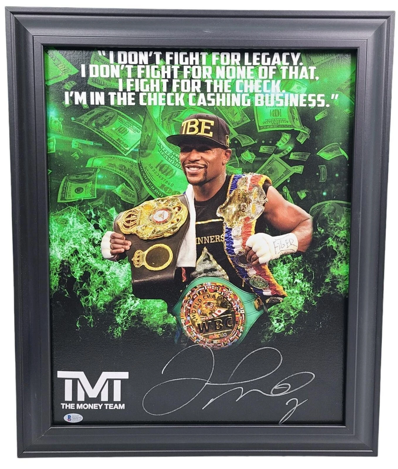 Floyd Money Mayweather Jr. Signed I Fight For the Check Framed Canvas  BAS