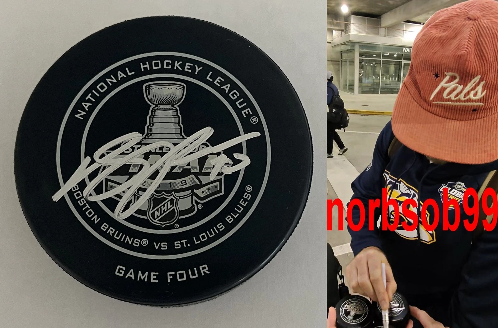 RYAN O'REILLY BLUES SIGNED 2019 STANLEY CUP GAME 4 PUCK w/PROOF & BECKETT COA
