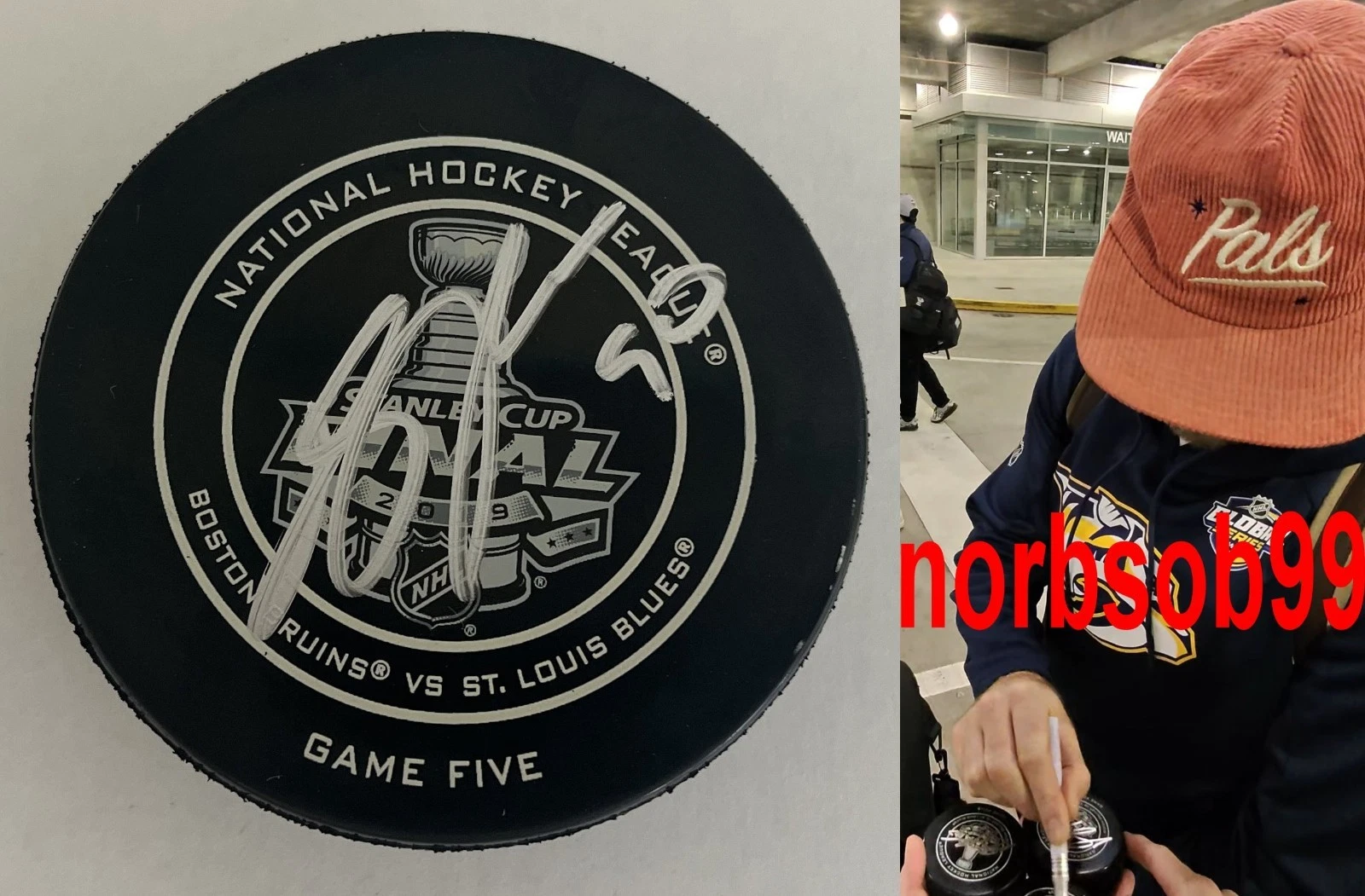 RYAN O'REILLY BLUES SIGNED 2019 STANLEY CUP GAME 5 PUCK w/PROOF & BECKETT COA