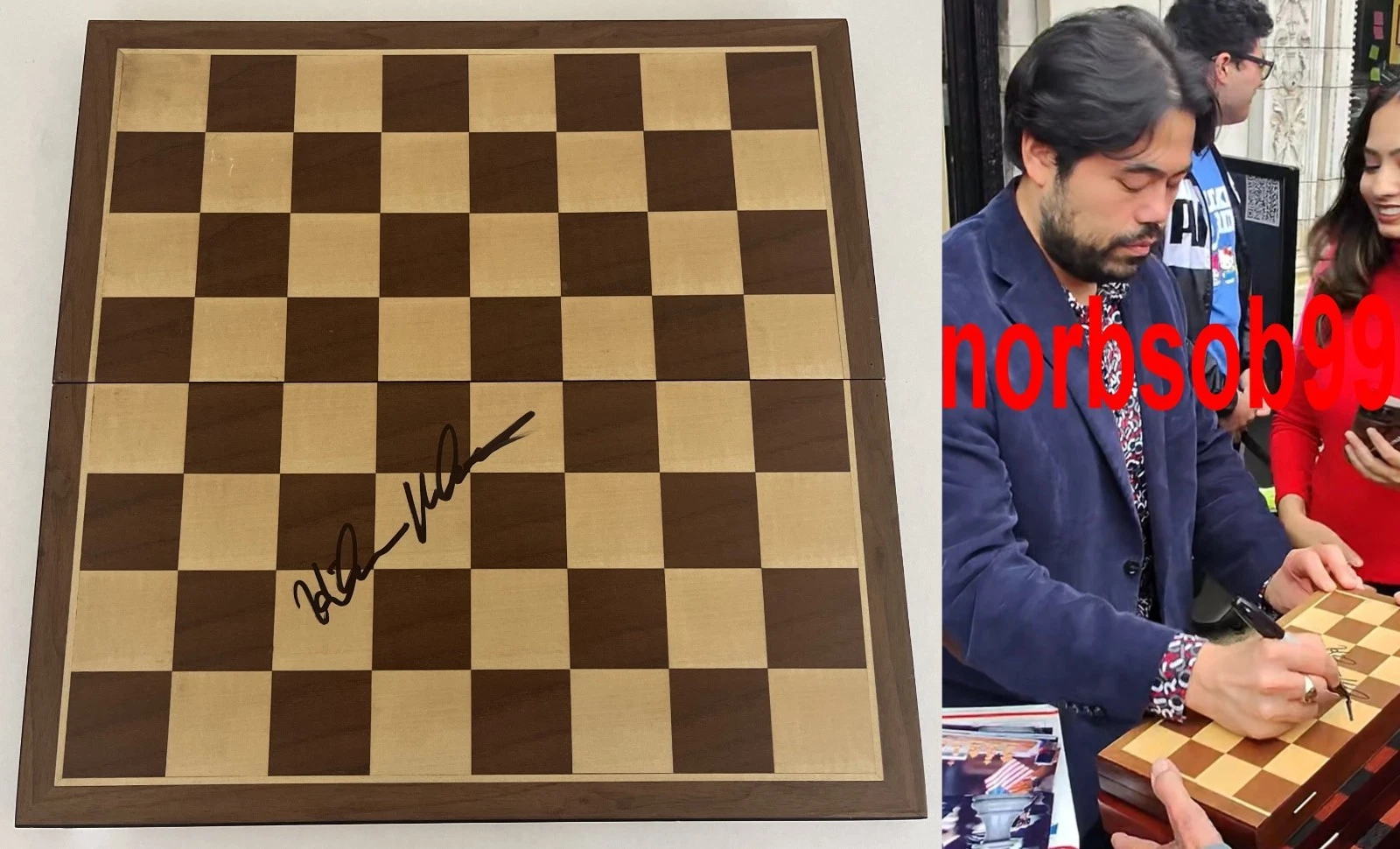 HIKARU NAKAMURA GRANDMASTER SIGNED CHESS BOARD w/EXACT PROOF & BECKETT COA