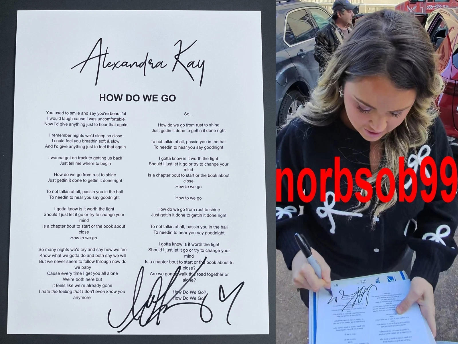 ALEXANDRA KAY SIGNED AUTOGRAPH HOW DO WE GO LYRIC SHEET w/EXACT PROOF