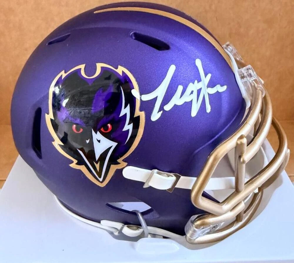 TERRELL SUGGS BALTIMORE RAVENS SIGNED SPEED ALTERNATE MINI HELMET BECKETT
