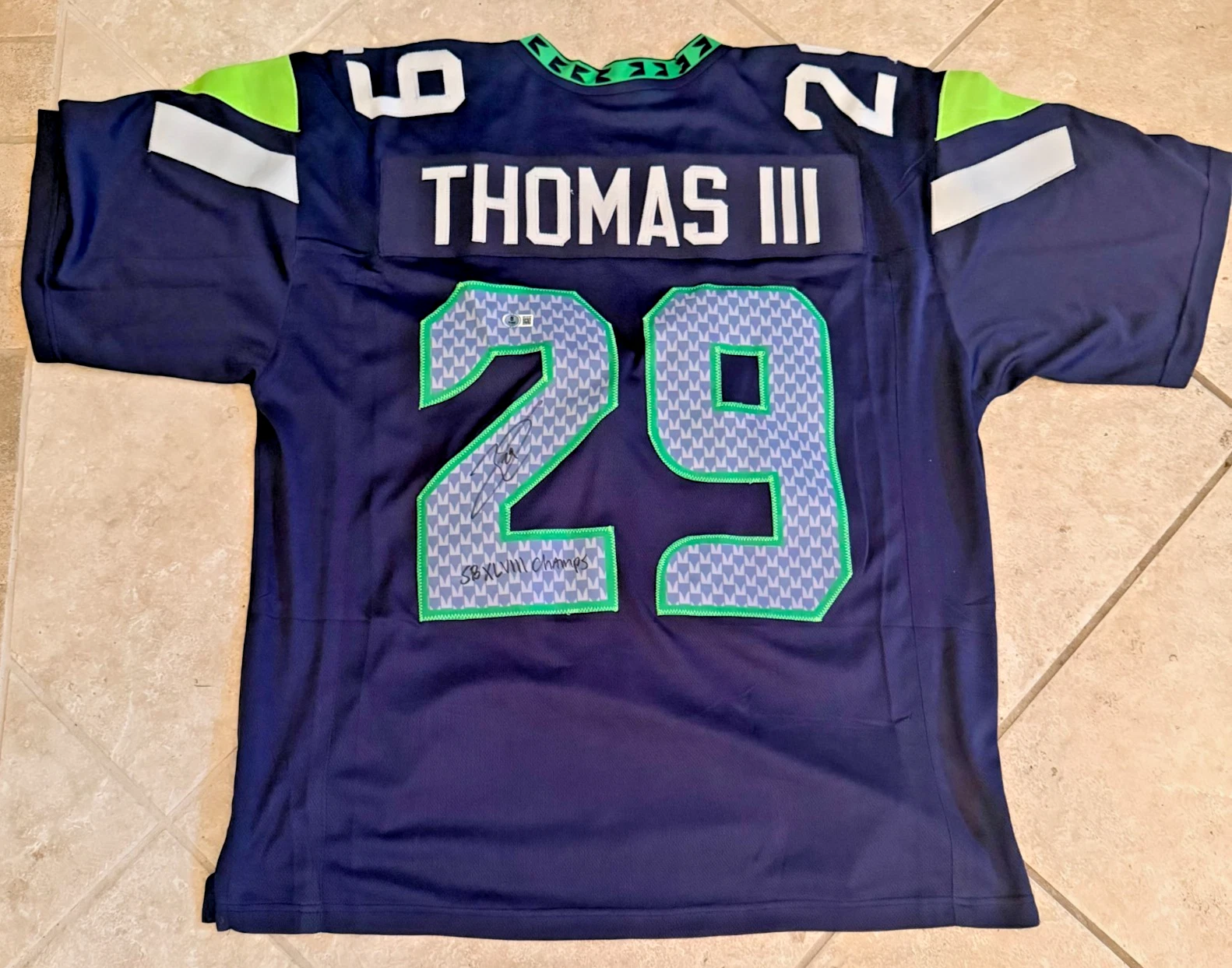 EARL THOMAS III SEATTLE SEAHAWKS SUPERBOWL XLVIII SIGNED  JERSEY BECKETT AUTH