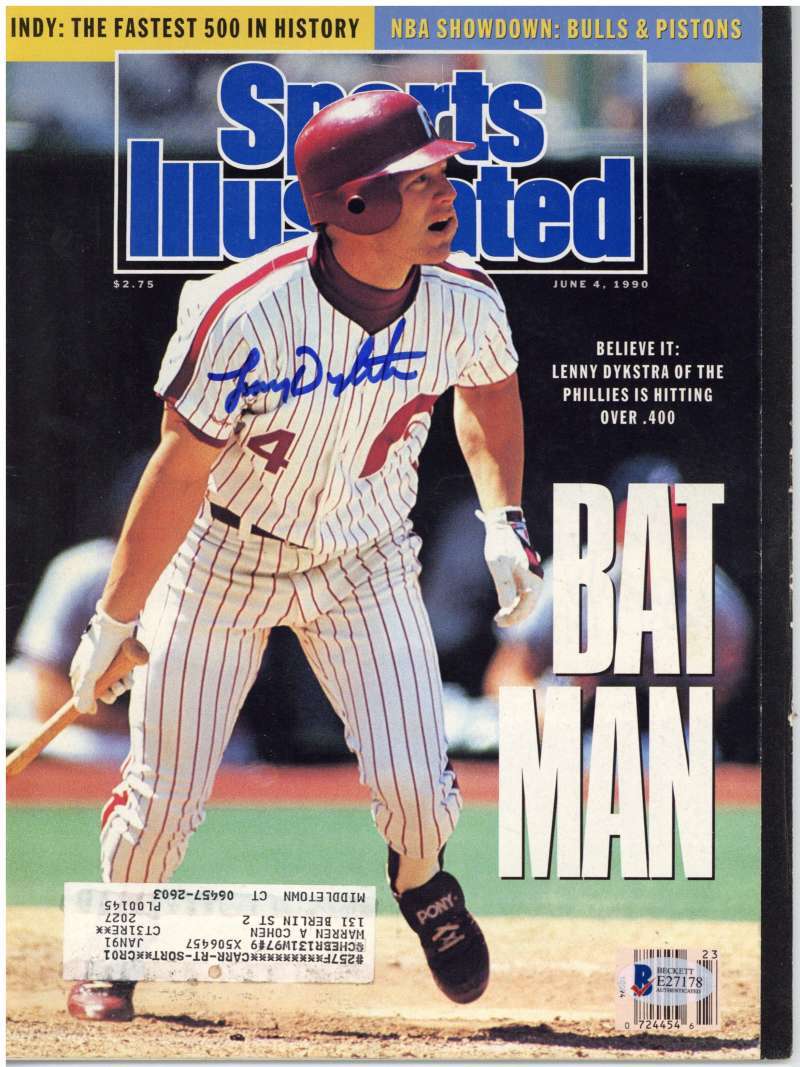 Lenny Dykstra Signed 1990 Sports Illustrated Magazine Phillies Beckett BAS