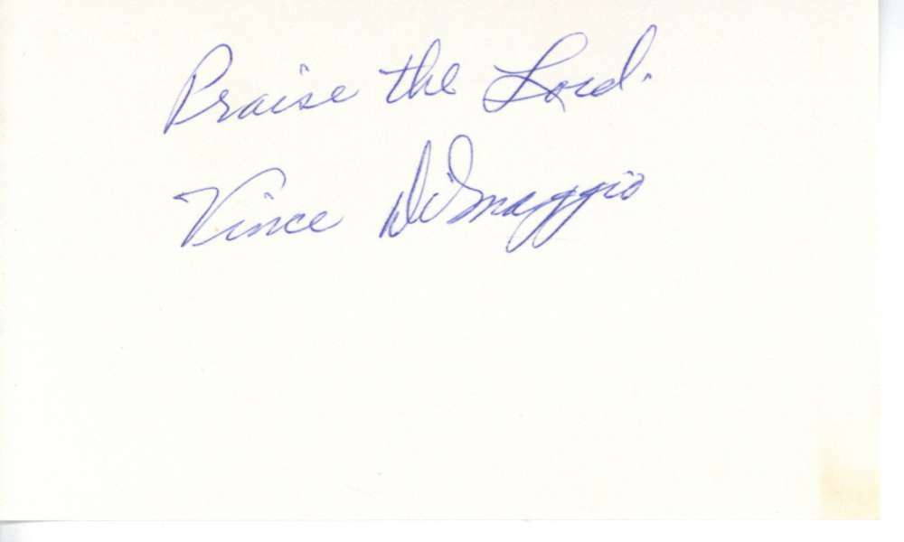 VINCE DIMAGGIO SIGNED AUTOGRAPHED INDEX CARD JSA COLLECTIBLE MEMORABILIA