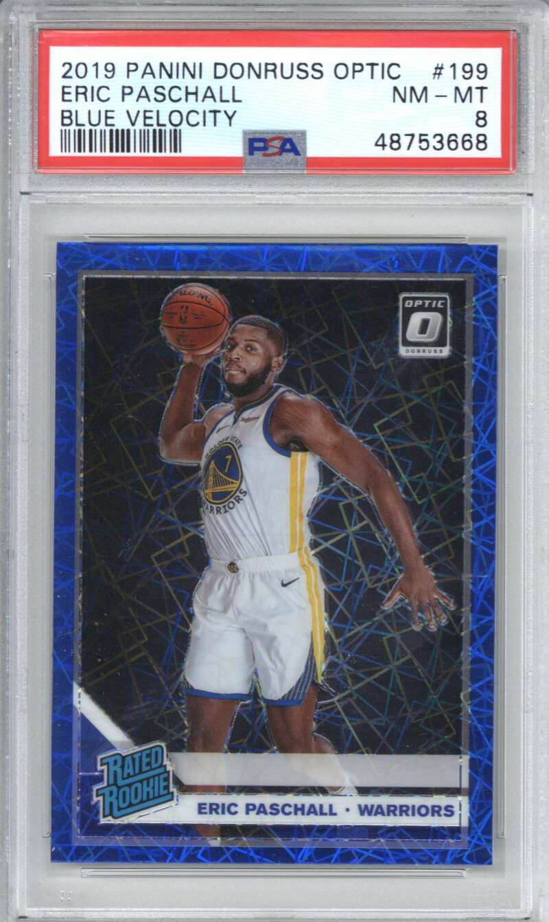 2019 Panini Donruss Optic 199 Eric Paschall Blue Velocity PSA 8