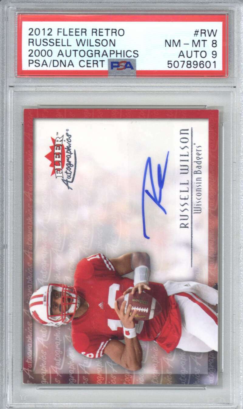2012 Fleer Retro RW Russell Wilson 2000 Autographics Auto RC PSA 8 9