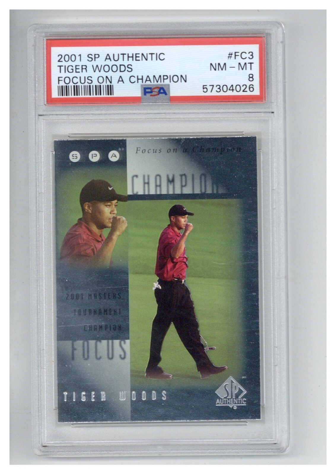 2001 SP Authentic Focus on A Champion FC3 Tiger Woods PSA 8