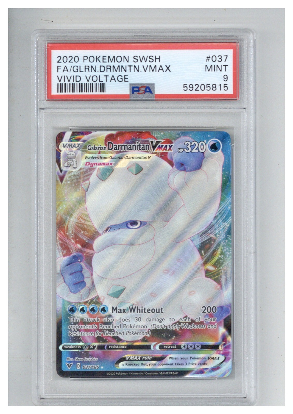 2020 SWORD & SHIELD VIVID VOLTAGE 037 FULL ART/GALARIAN DARMANITAN VMAX PSA 9 COLLECTIBLE MEMORABILIA