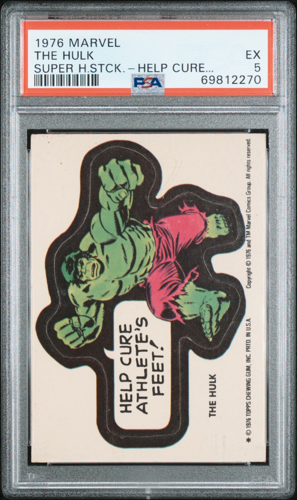 1976 MARVEL SUPER HEROES STICKERS THE HULK PSA 5 COLLECTIBLE MEMORABILIA