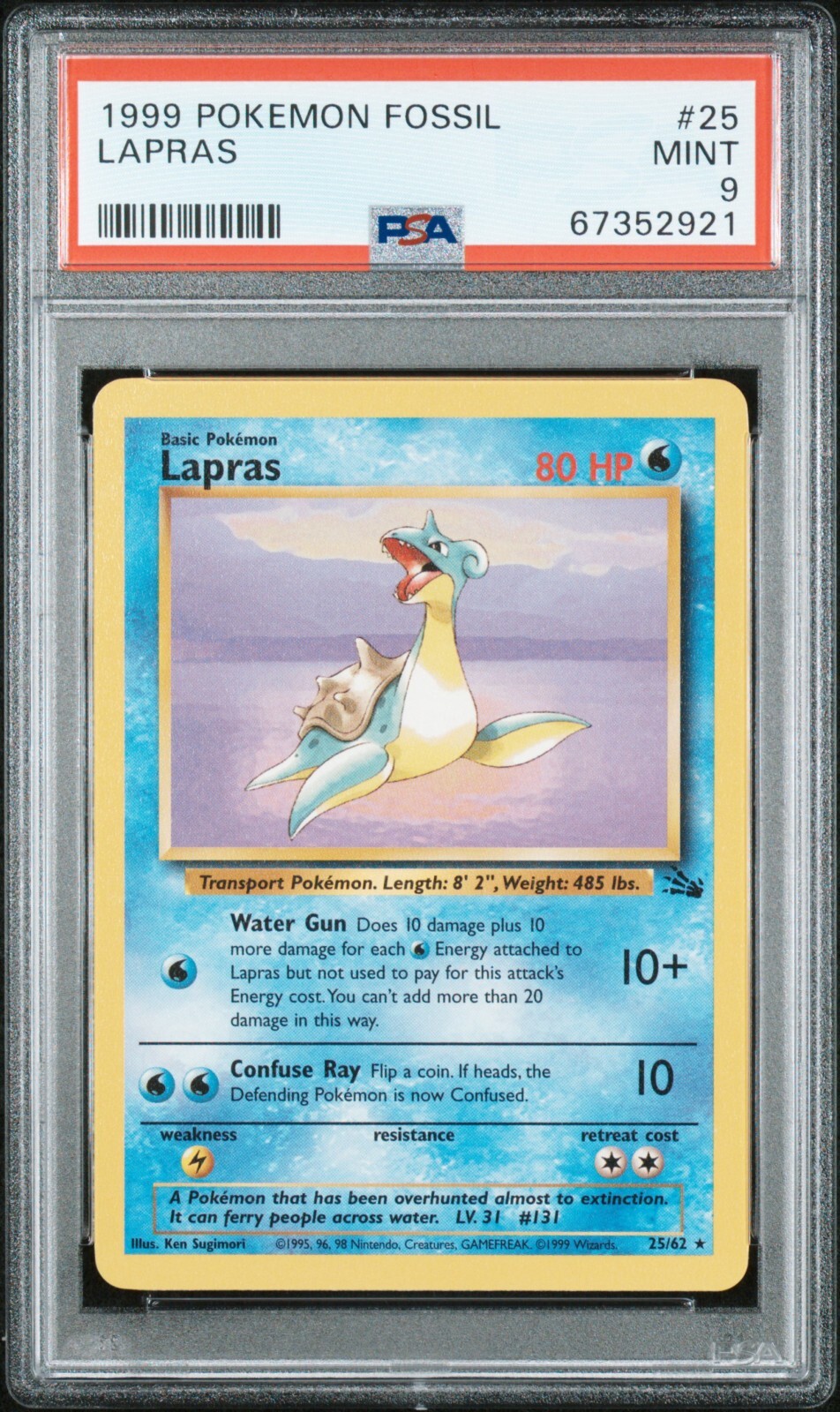 1999 POKEMON FOSSIL 25 LAPRAS PSA 9 COLLECTIBLE MEMORABILIA