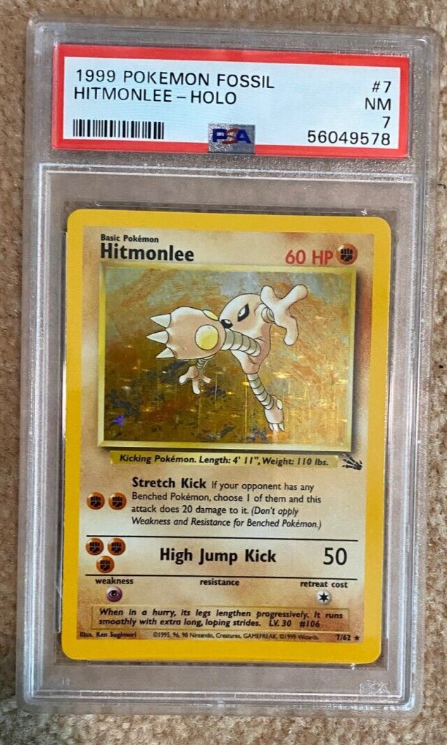 1999 POKEMON FOSSIL HITMONLEE HOLO PSA 7 COLLECTIBLE MEMORABILIA