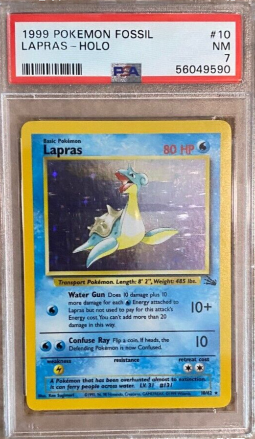 1999 POKEMON FOSSIL #10 LAPRAS-HOLO PSA 7 COLLECTIBLE MEMORABILIA