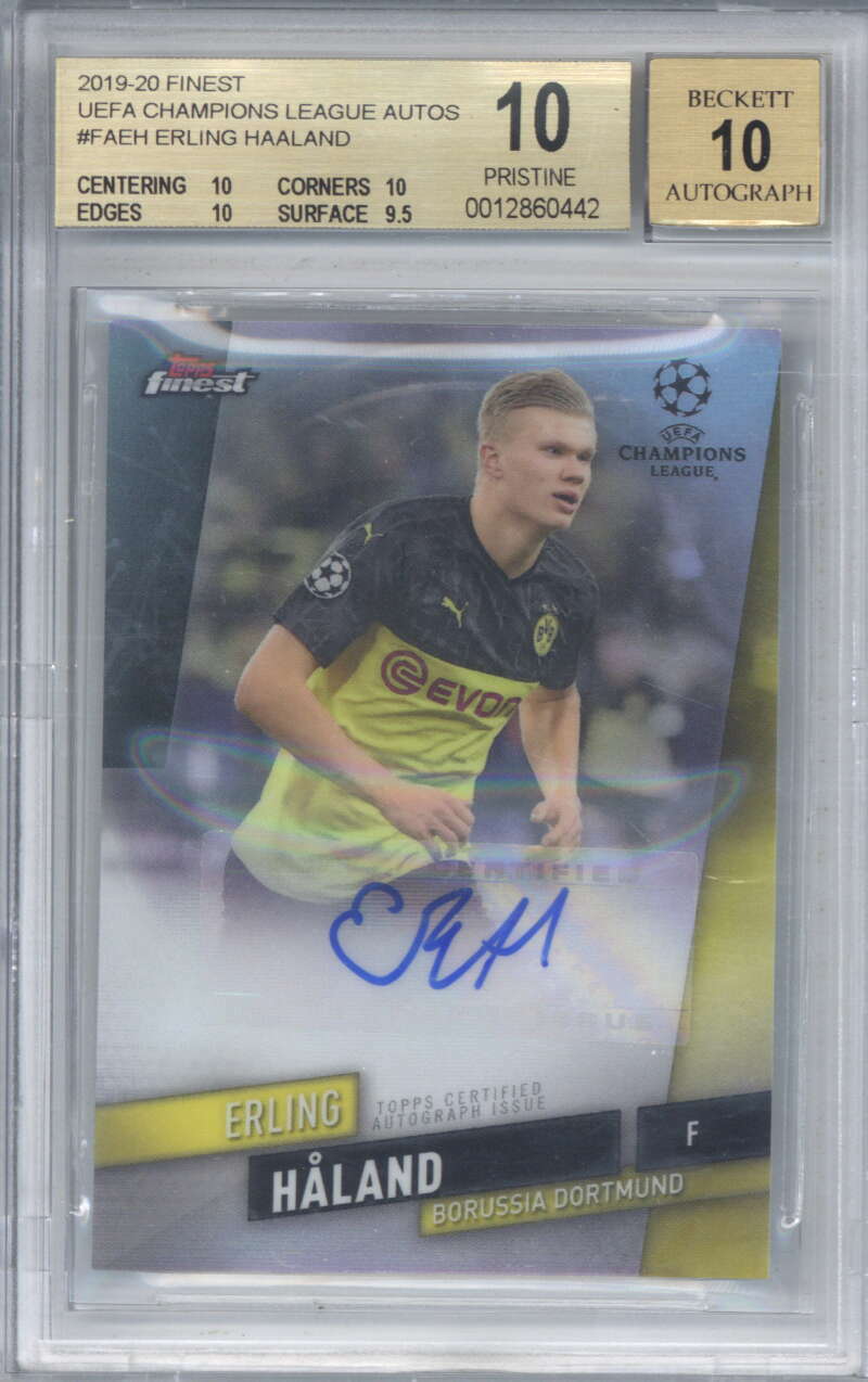 2019-20 Topps Finest UEFA Champions Auto FAEH Erling Haaland Beckett BGS 10 10