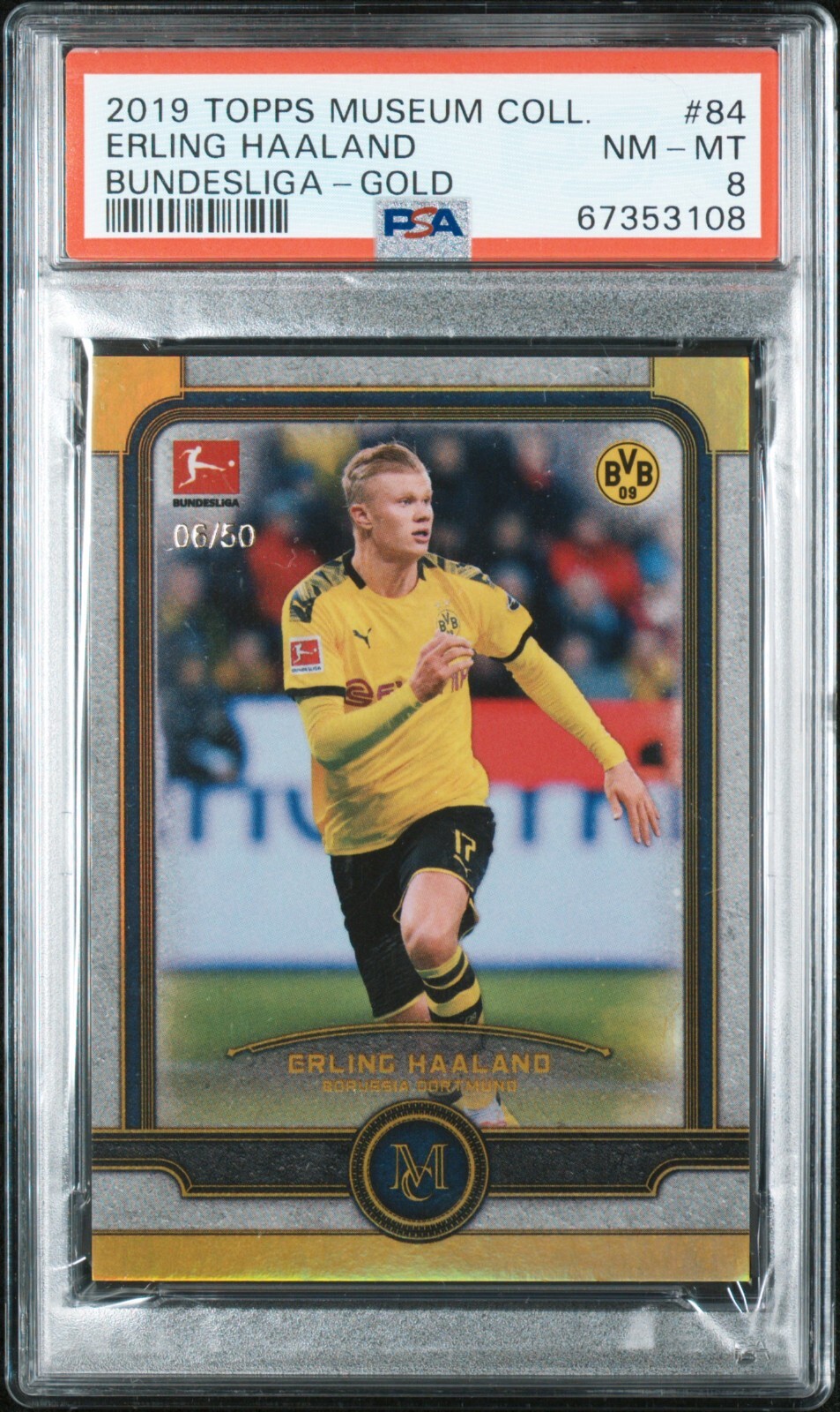 2019 TOPPS MUSEUM COLLECTION BUNDISLIGA ERLING HAALAND GOLD PSA 8