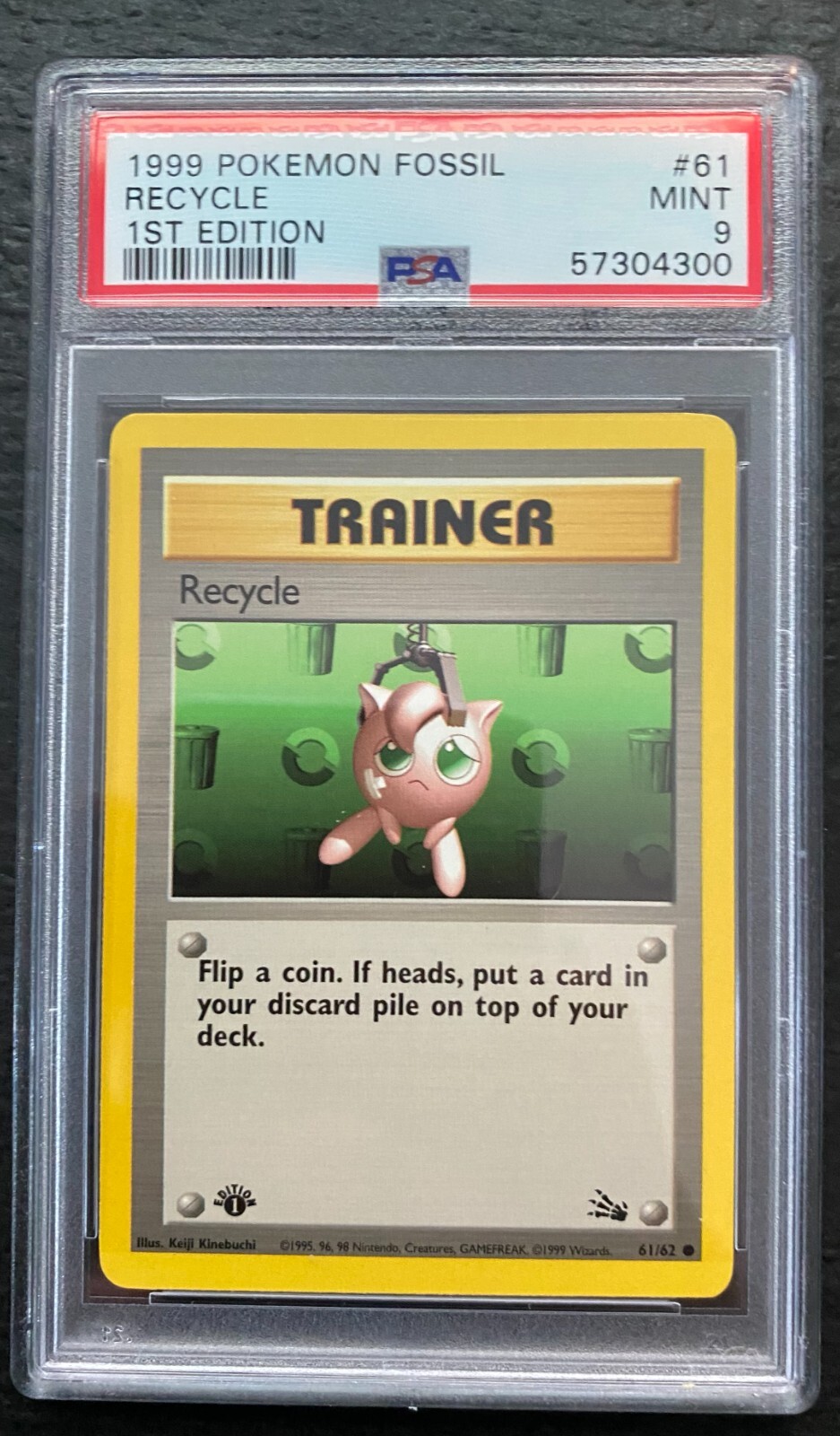 PSA 9 Pokemon 1999 1st Edition Fossil Recycle Trainer #61