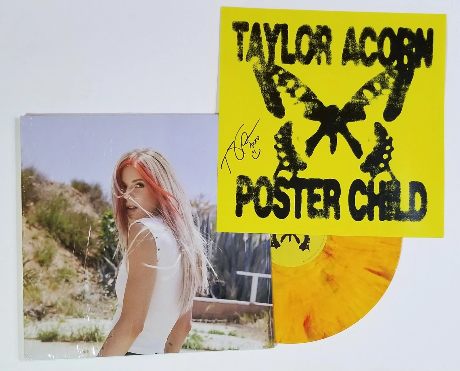 Taylor Acorn New Yellow Vinyl + REAL hand SIGNED poster insert #1 COA Autograph