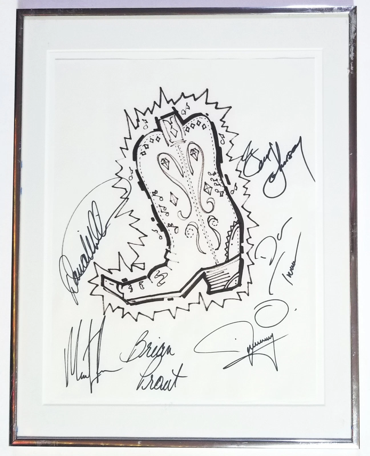 Diamond Rio band REAL hand DRAWN & SIGNED Framed Matted Sketch COA Autographed