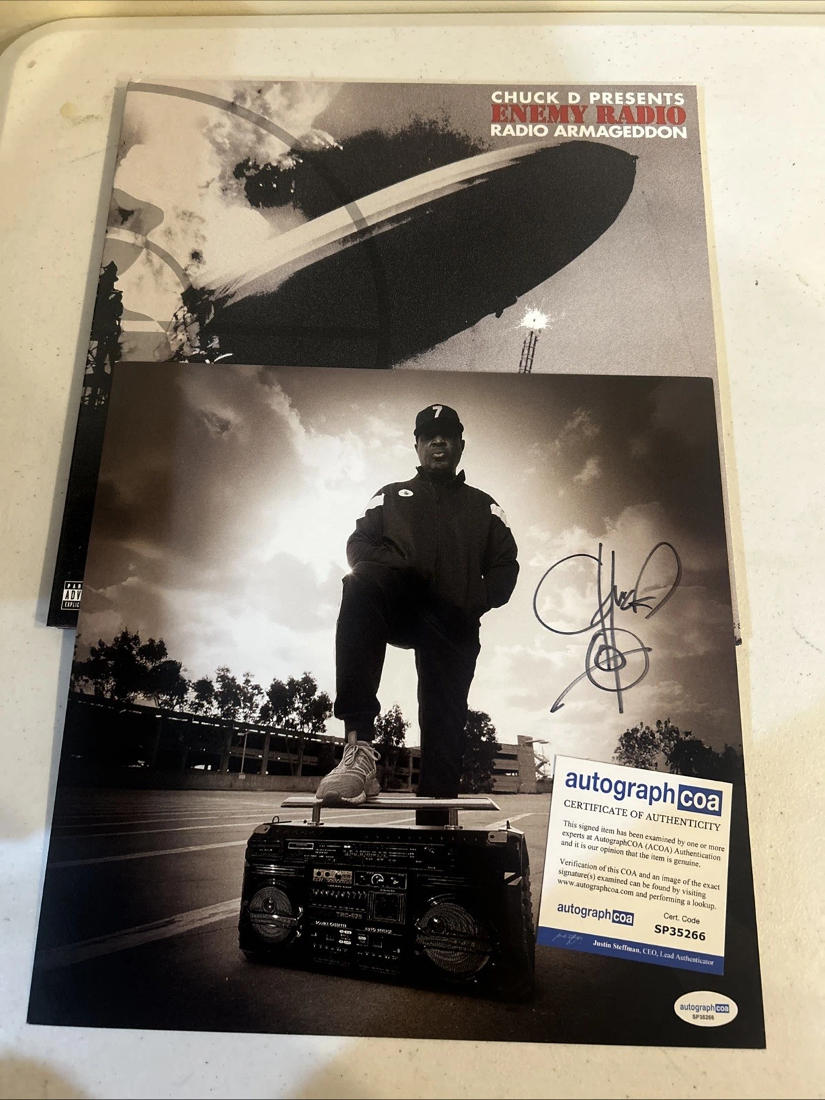 CHUCK D PUBLIC ENEMY SIGNED AUTOGRAPH VINYL ALBUM INSERT ACOA RADIO ARMAGEDDON