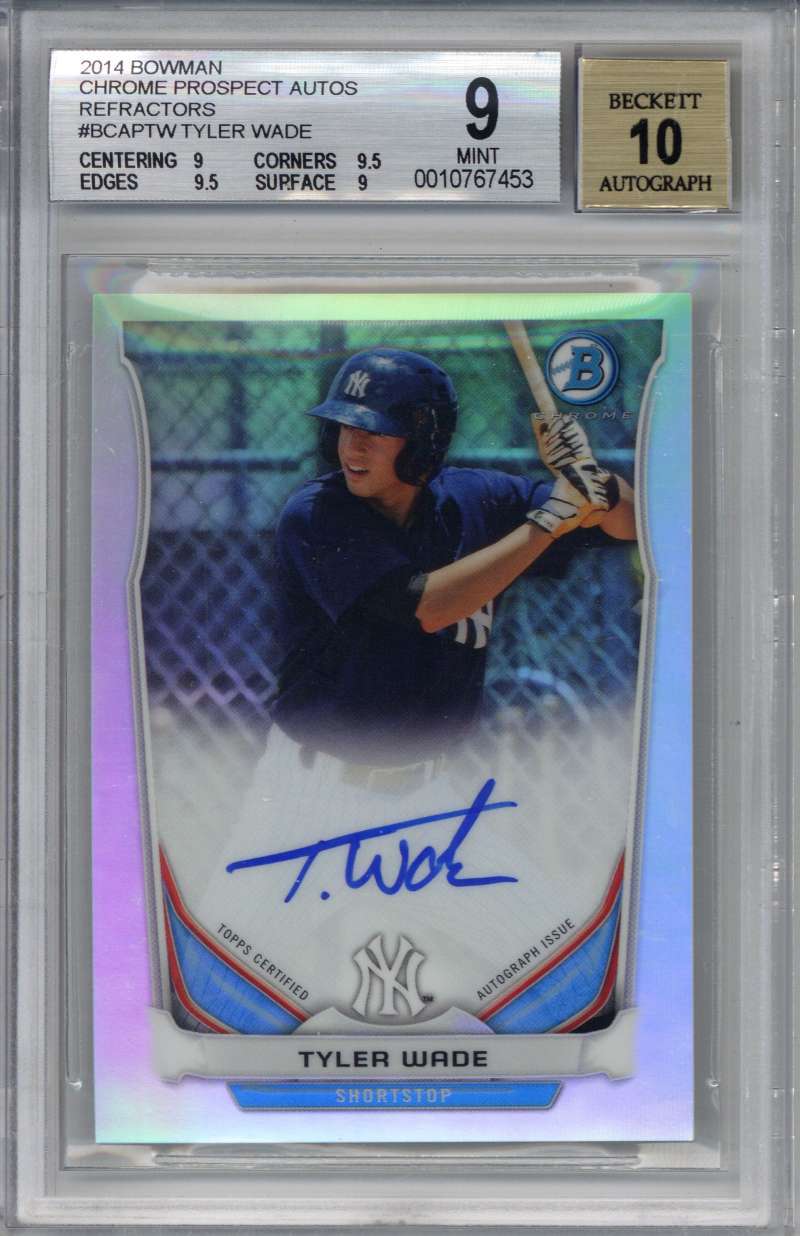 Tyler Wade Signed Auto 2014 Bowman Chrome Refractors /500 RC BGS 9 10