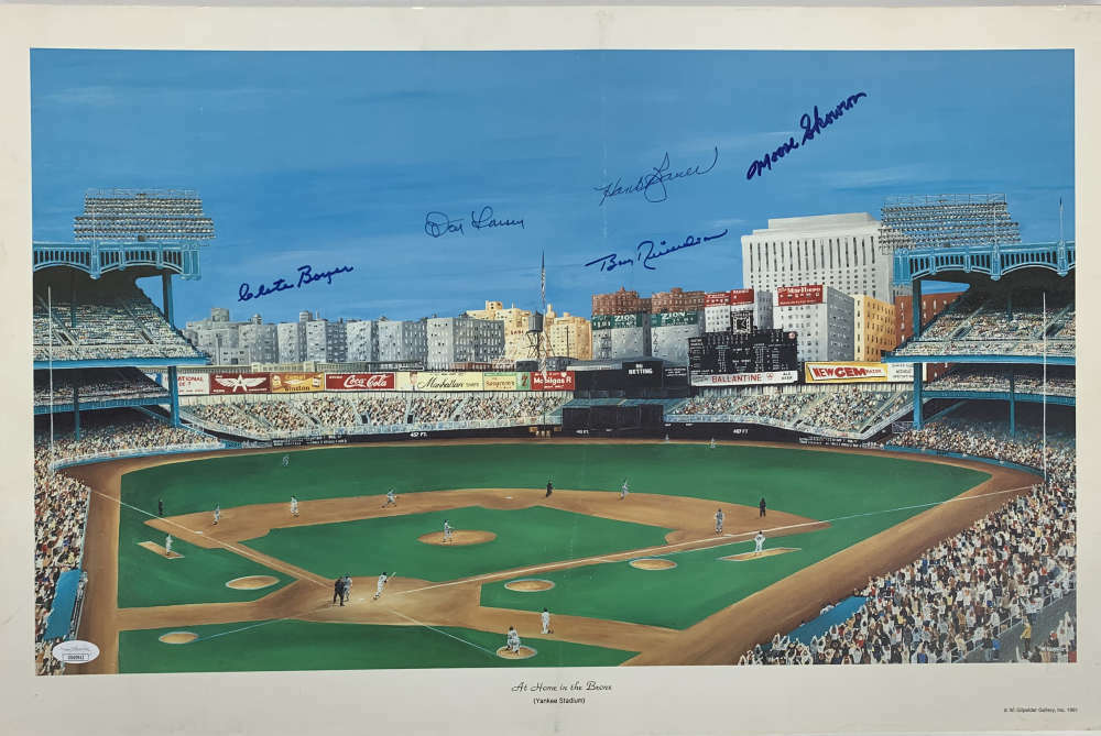 Skowron Boyer  Larsen  Richardson Bauer Signed Autographed Color Print JSA