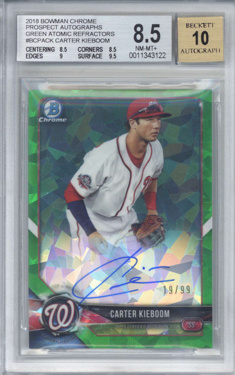 2018 Bowman Chrome Pros Autos Carter Kieboom Green Atomic Refractors BGS 8.5 10