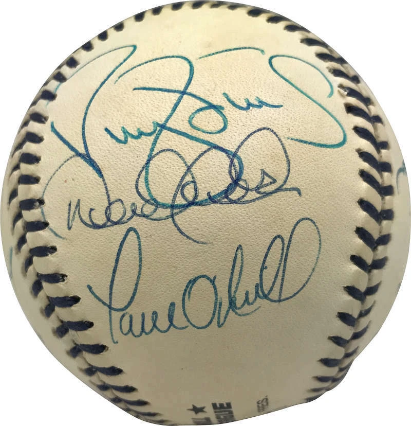 1996 Yankees Team Signed OAL Mickey Mantle Baseball Jeter Rivera PSA/DNA