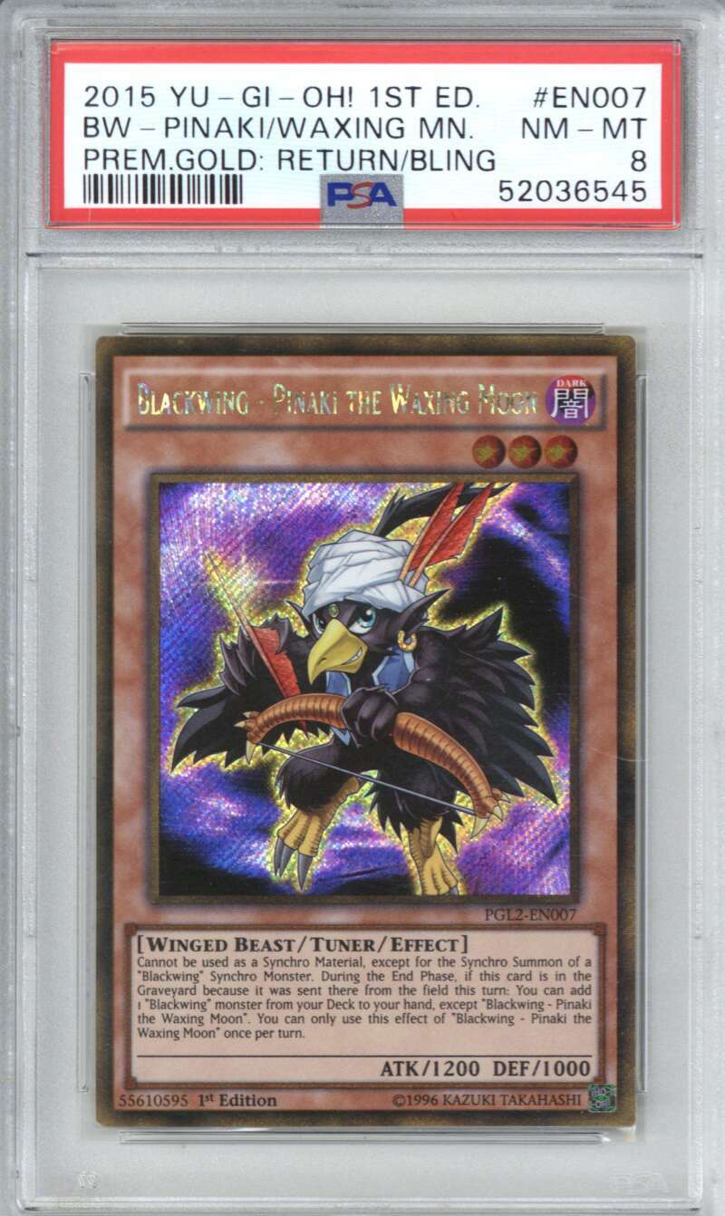2015 YU-GI-OH! PGL2-EN007 BLACKWING – PINAKI THE WAXING MOON 1ST ED PSA 8 COLLECTIBLE MEMORABILIA