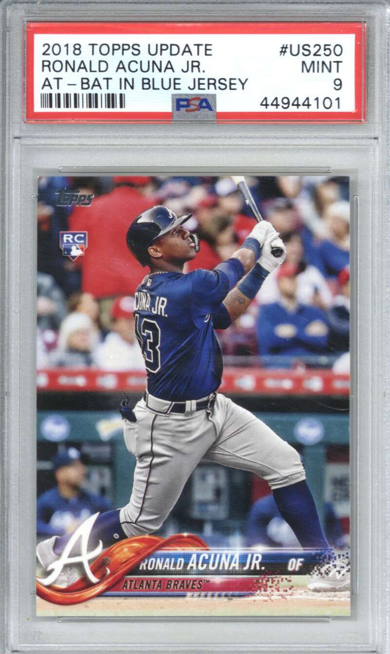 Ronald Acuna Jr 2018 Topps Update Rookie Card At Bat Blue Jersey #US250 PSA 9