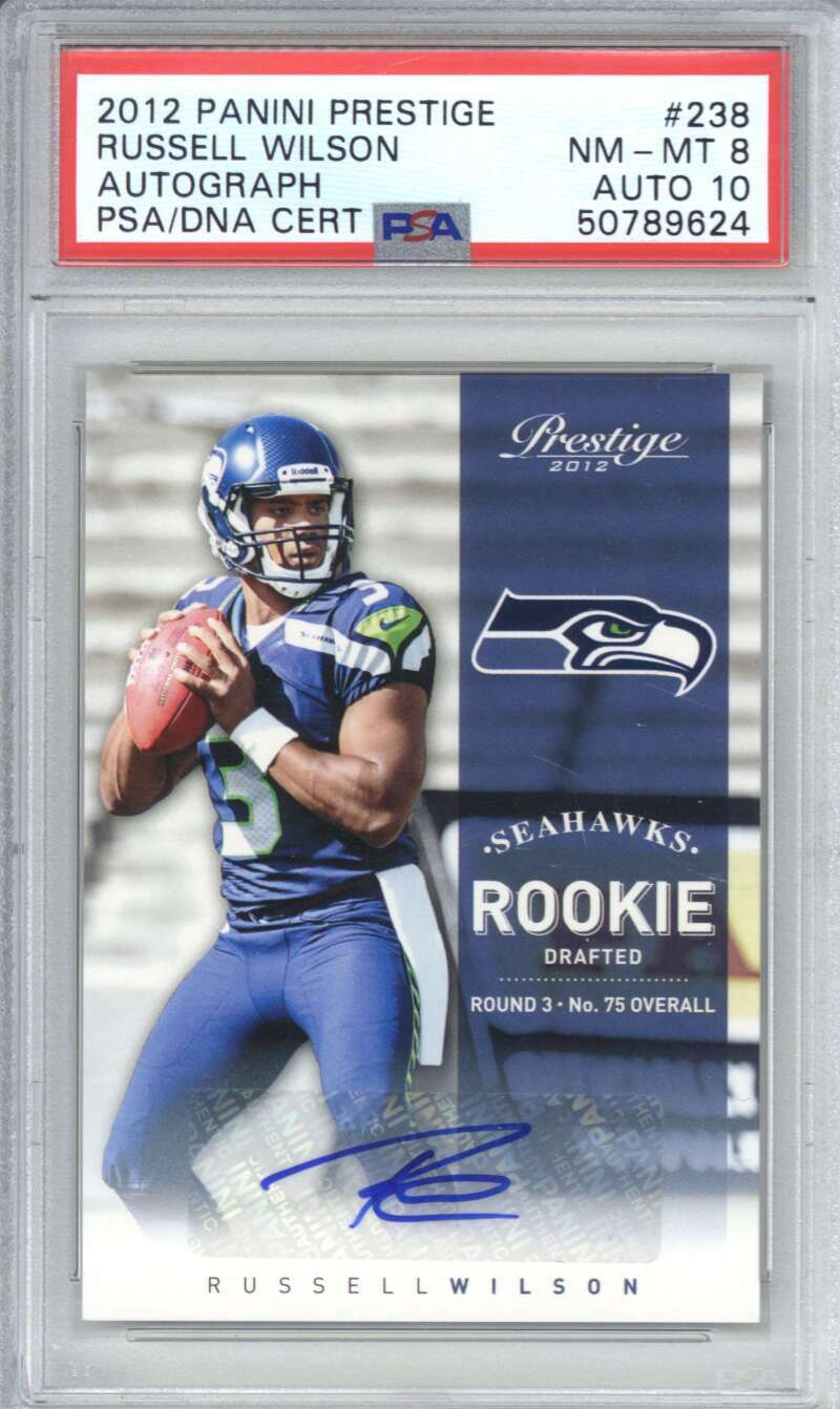 2012 Panini Prestige 238 Russell Wilson Auto /499 PSA 8 10