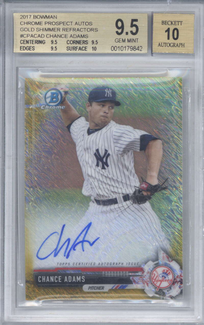 2017 Bowman Chrome Prospect Auto Gold Shimmer Refractor Chance Adams BGS 9.5 10