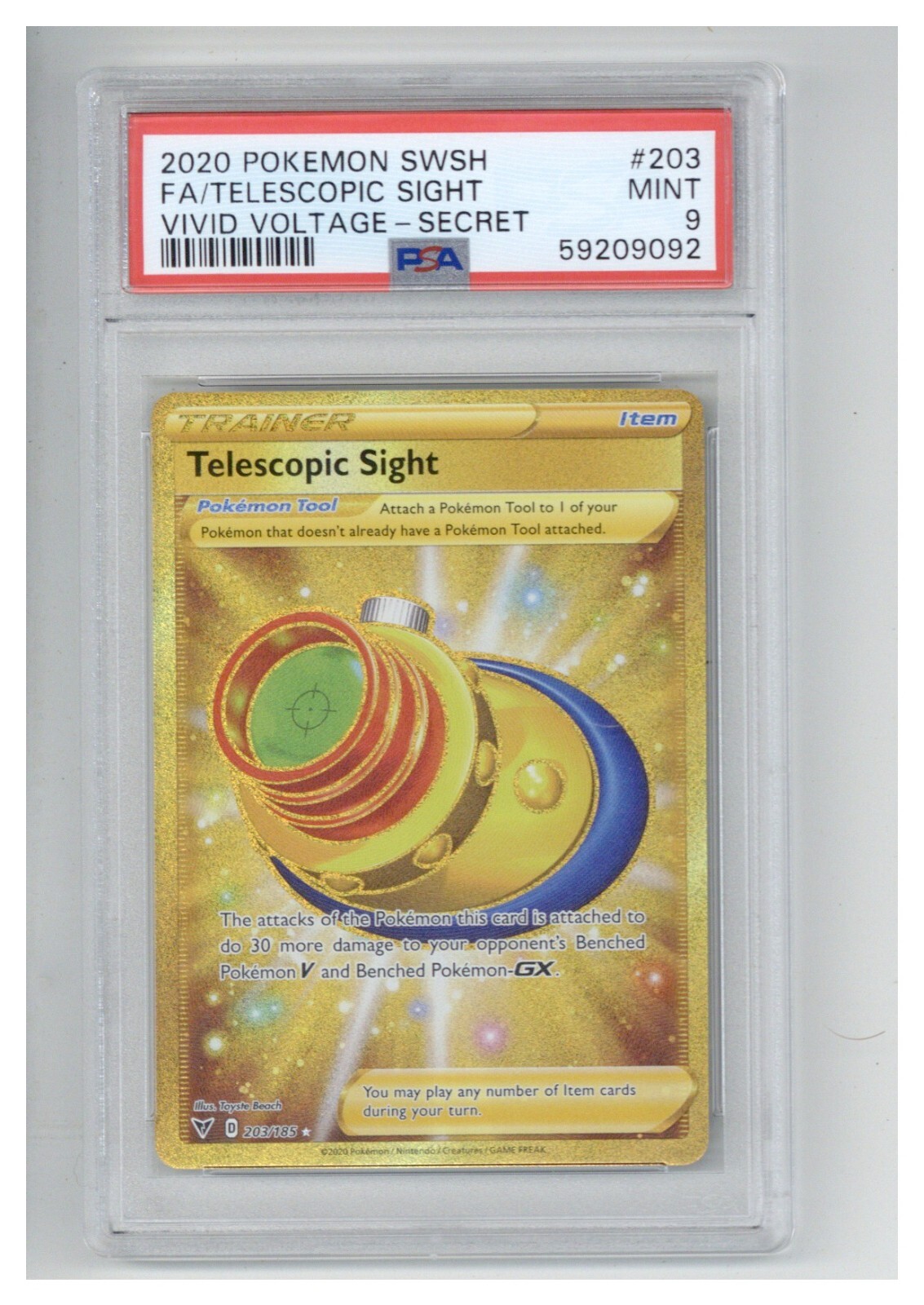 2020 Pokemon Vivid Voltage 203 Full Art Telescopic Sight Secret PSA 9