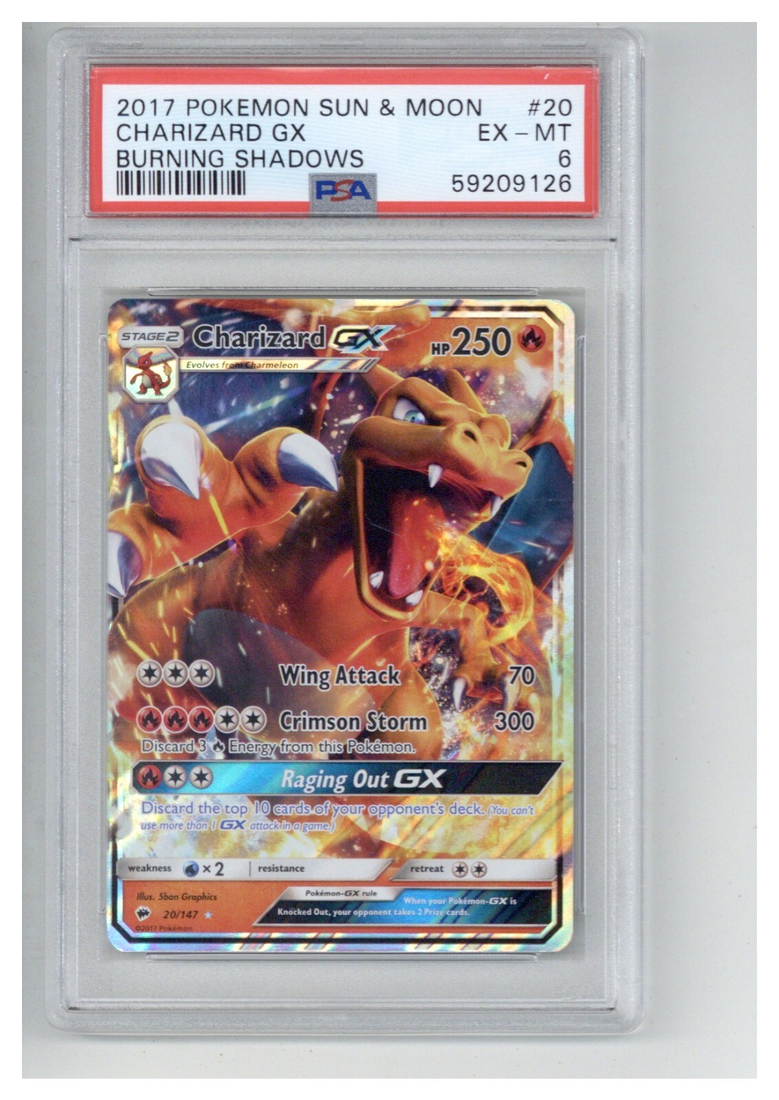 2017 Burning Shadows Charizard GX 20 PSA 6
