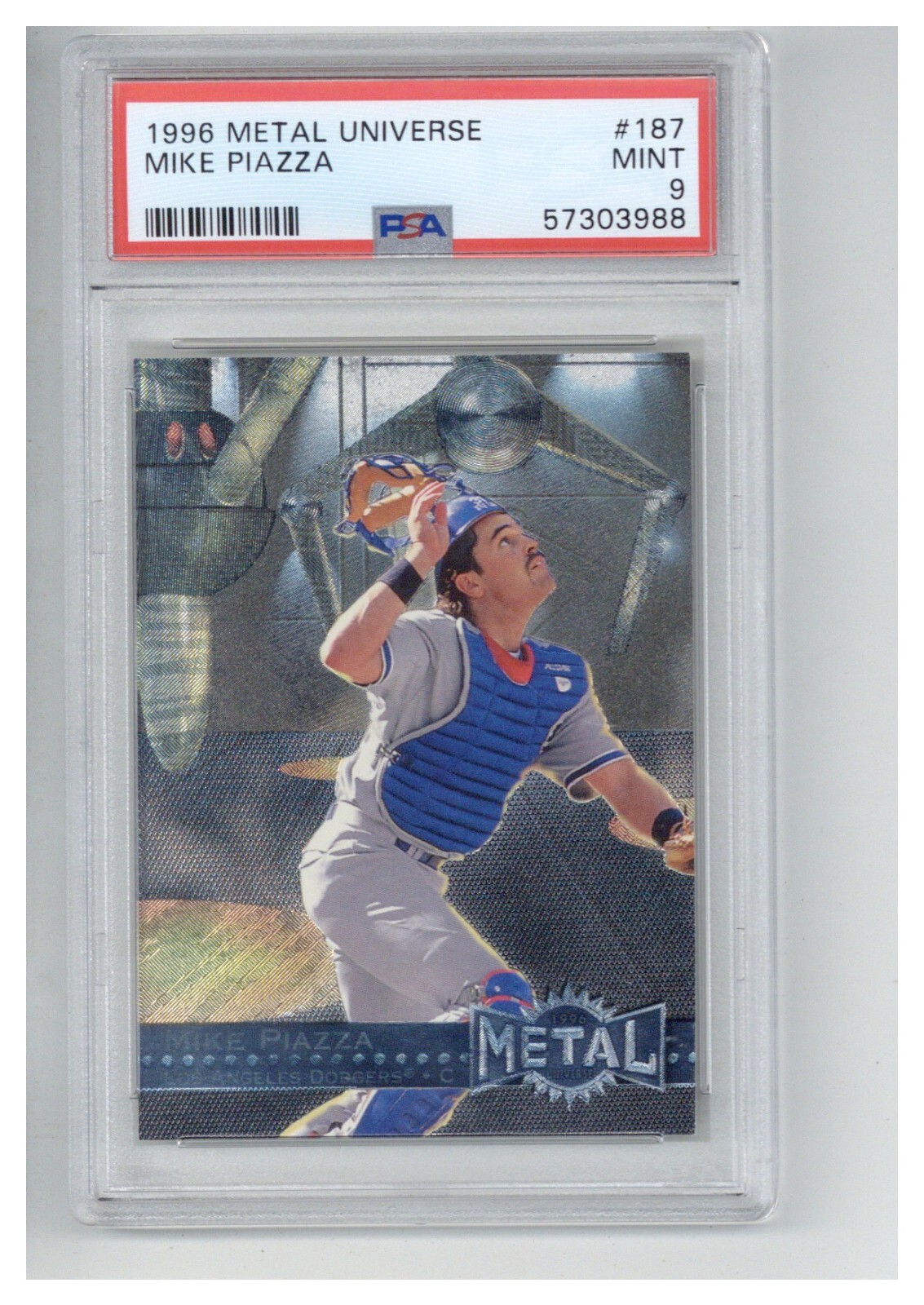 1996 Metal Universe 187 Mike Piazza PSA 9