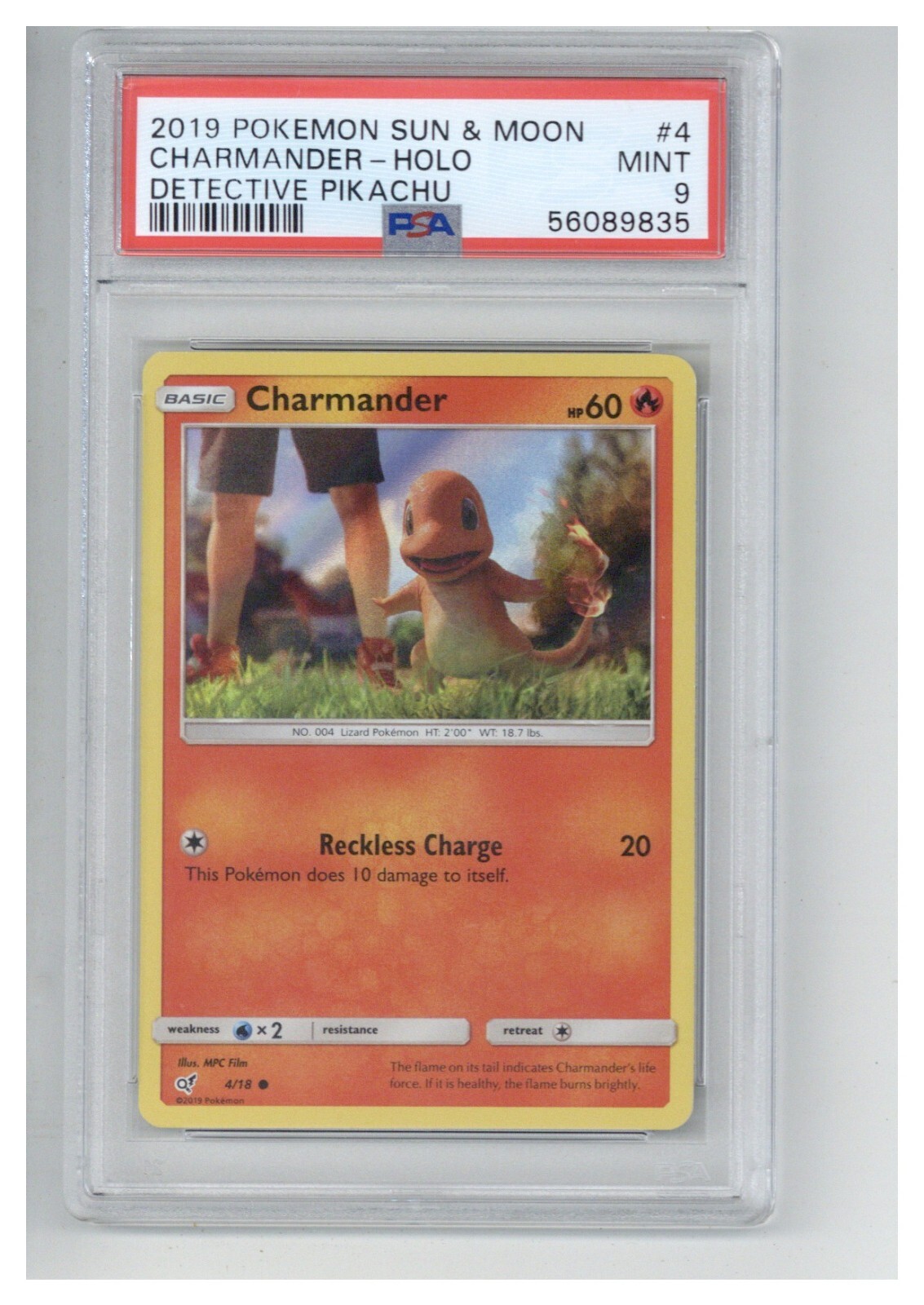 2019 Pokemon Sun & Moon Detective Pikachu 4 Charmander Holo PSA 9