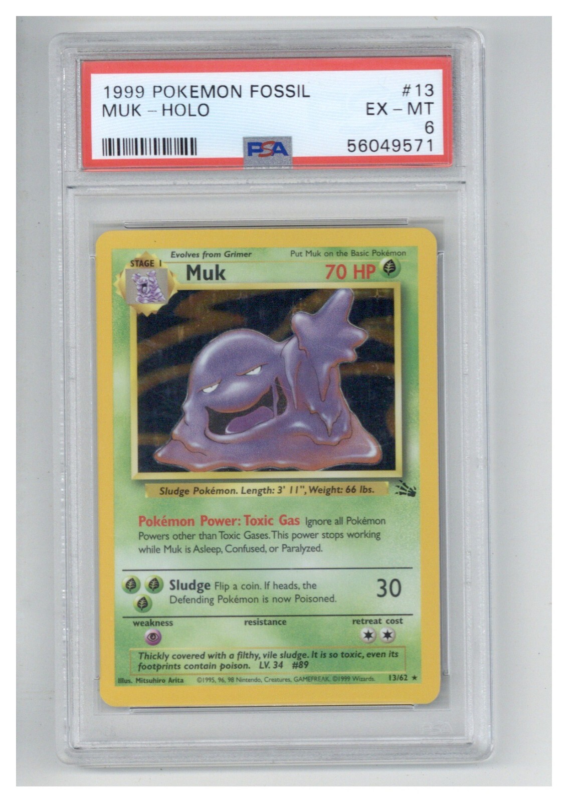1999 POKEMON FOSSIL #13 MUK-HOLO PSA 6 COLLECTIBLE MEMORABILIA