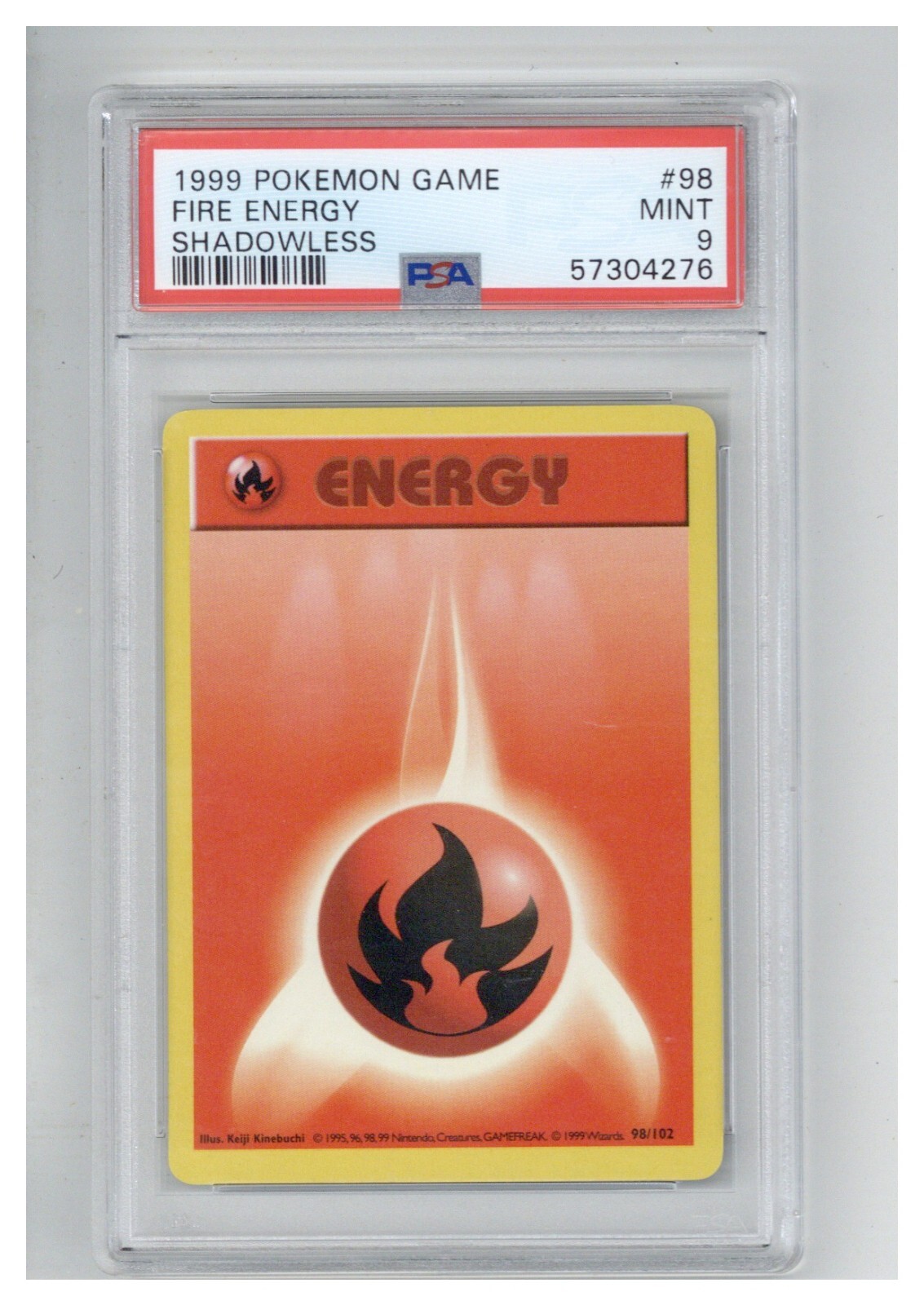 1999 POKEMON GAME 98 FIRE ENERGY SHADOWLESS PSA 9 COLLECTIBLE MEMORABILIA