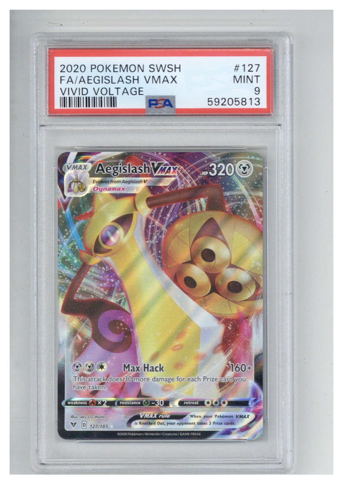 2020 Pokemon Sword & Shield Vivid Voltage 127 Full Art/Aegislash Vmax PSA 9
