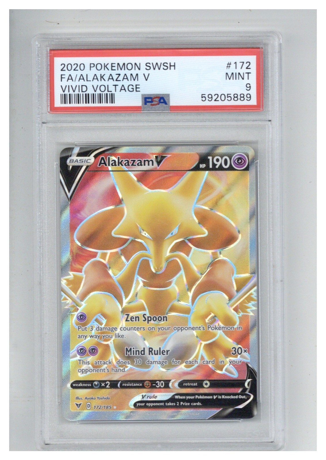 2020 Pokemon Sword & Shield Vivid Voltage 172 Full Art/Alakazam V PSA 9