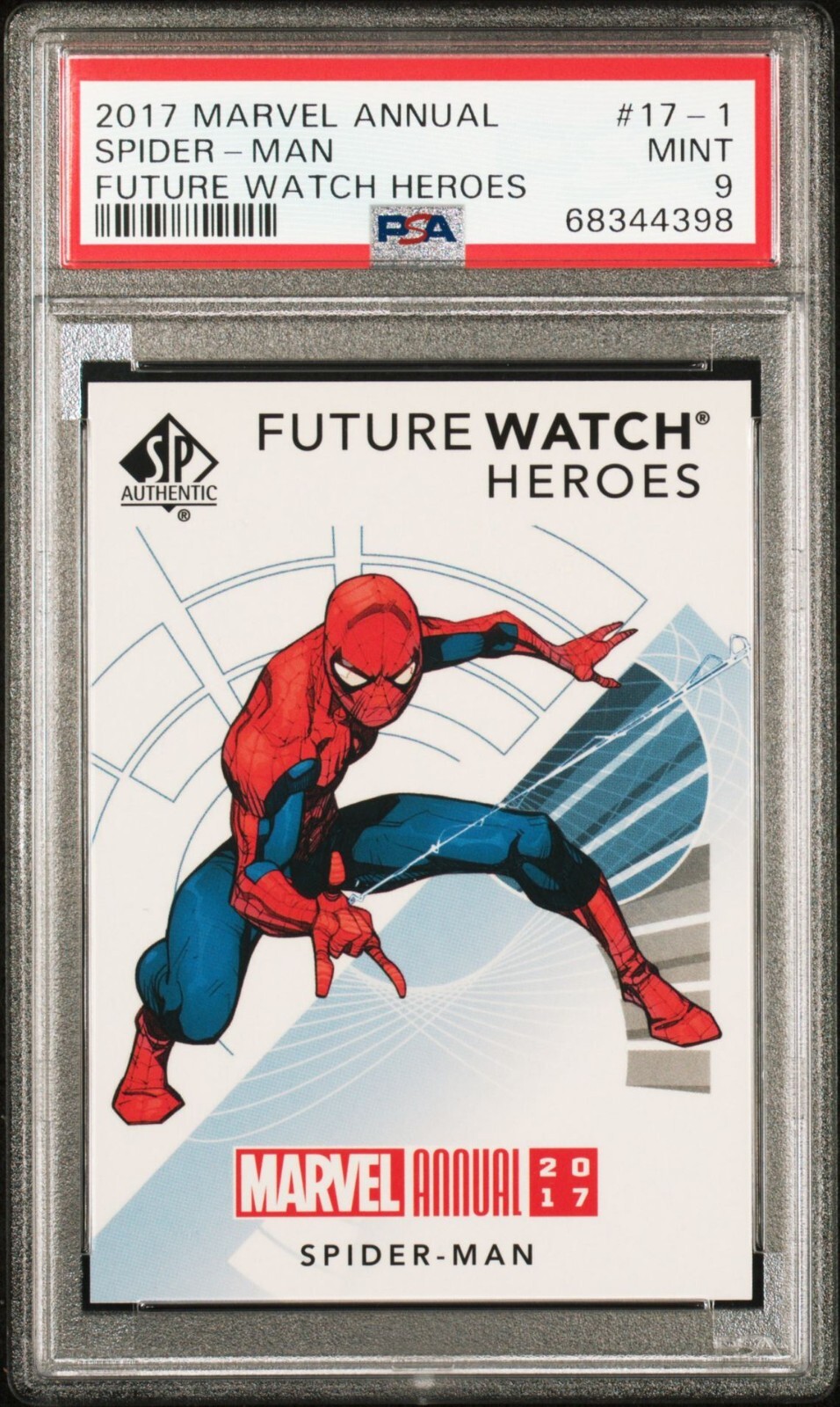 2017 Upper Deck Marvel Annual Future Watch Heroes Achievements Spider-Man PSA 9