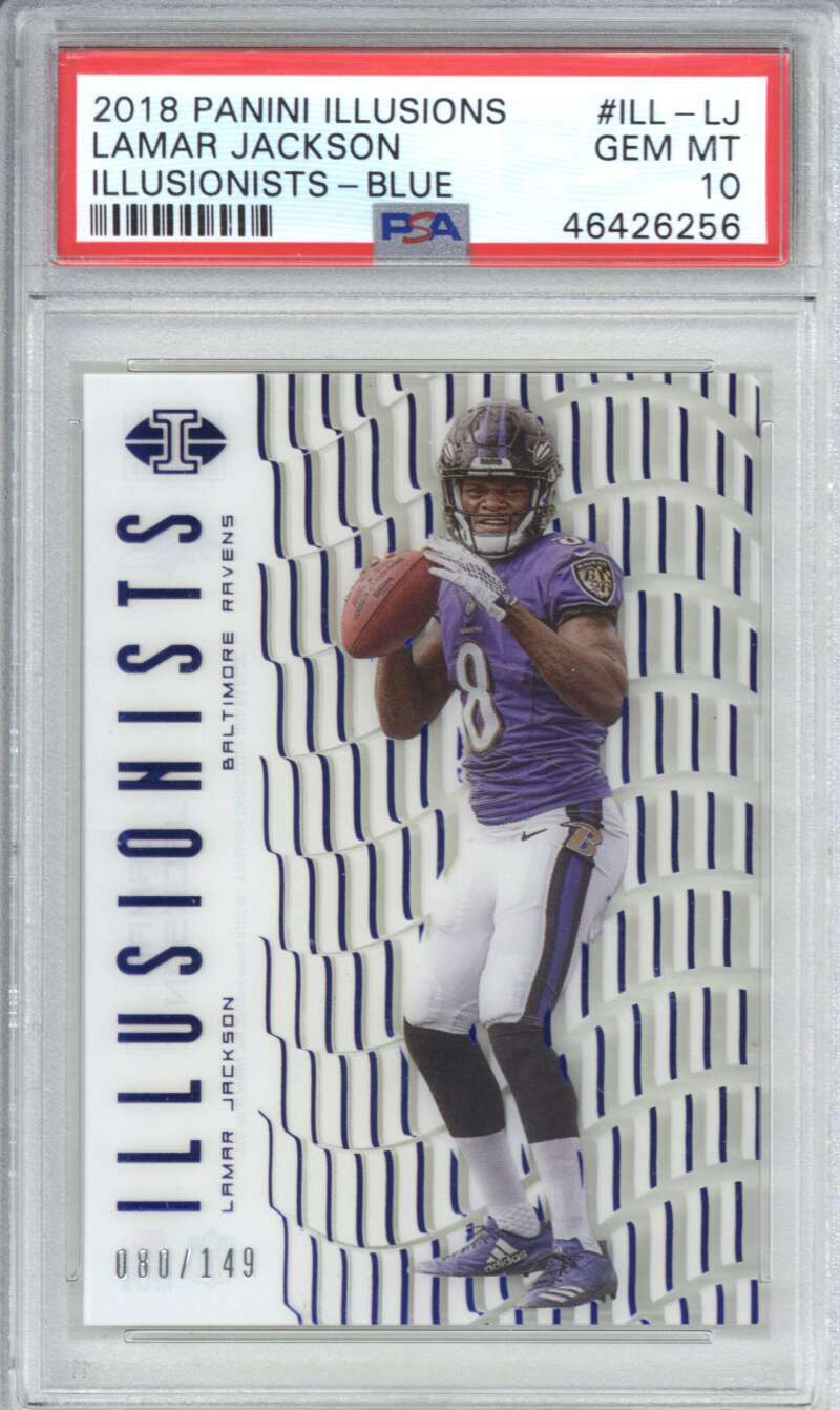 Lamar Jackson 2018 Panini Illusions Rookie Illusionists Blue /149 PSA 10