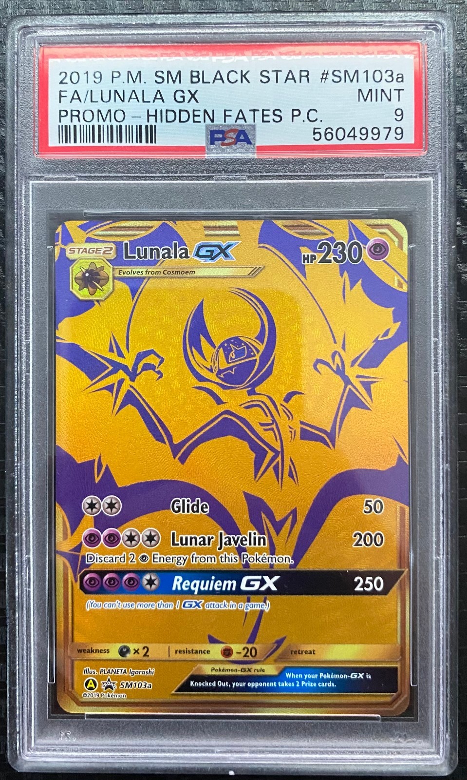 2019 Pokemon Hidden Fates Promo Black Star Lunala GX SM103a PSA 9