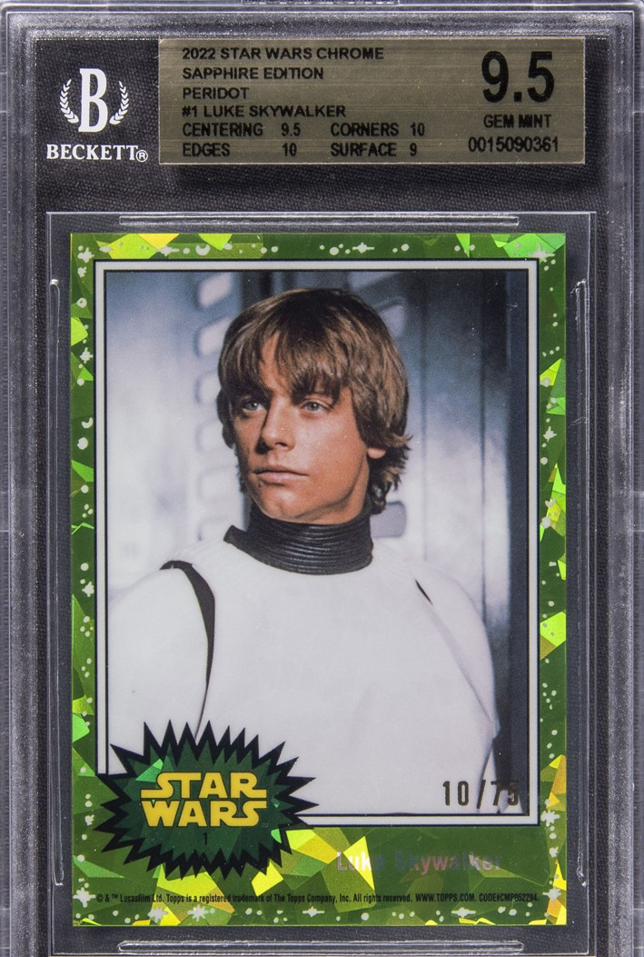 2022 Topps Star Wars SAPPHIRE Chrome PERIDOT Luke Skywalker #1 /75 BGS 9.5