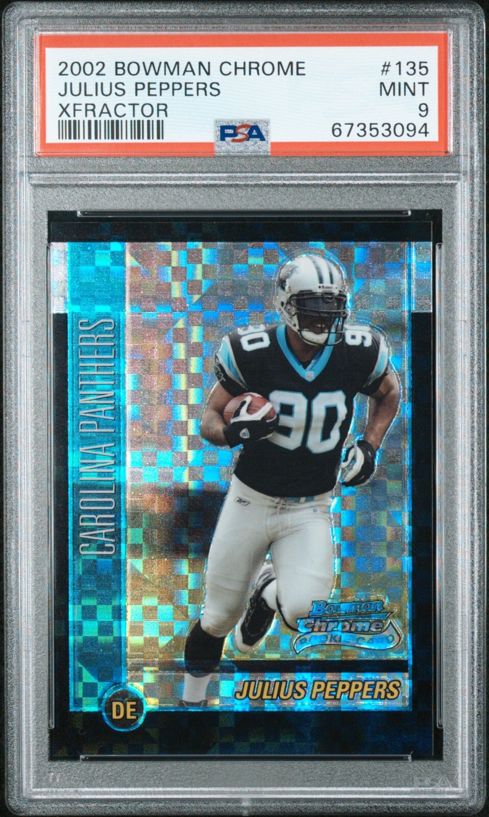 2002 BOWMAN CHROME 135 JULIUS PEPPERS XFRACTOR /250 PSA 9