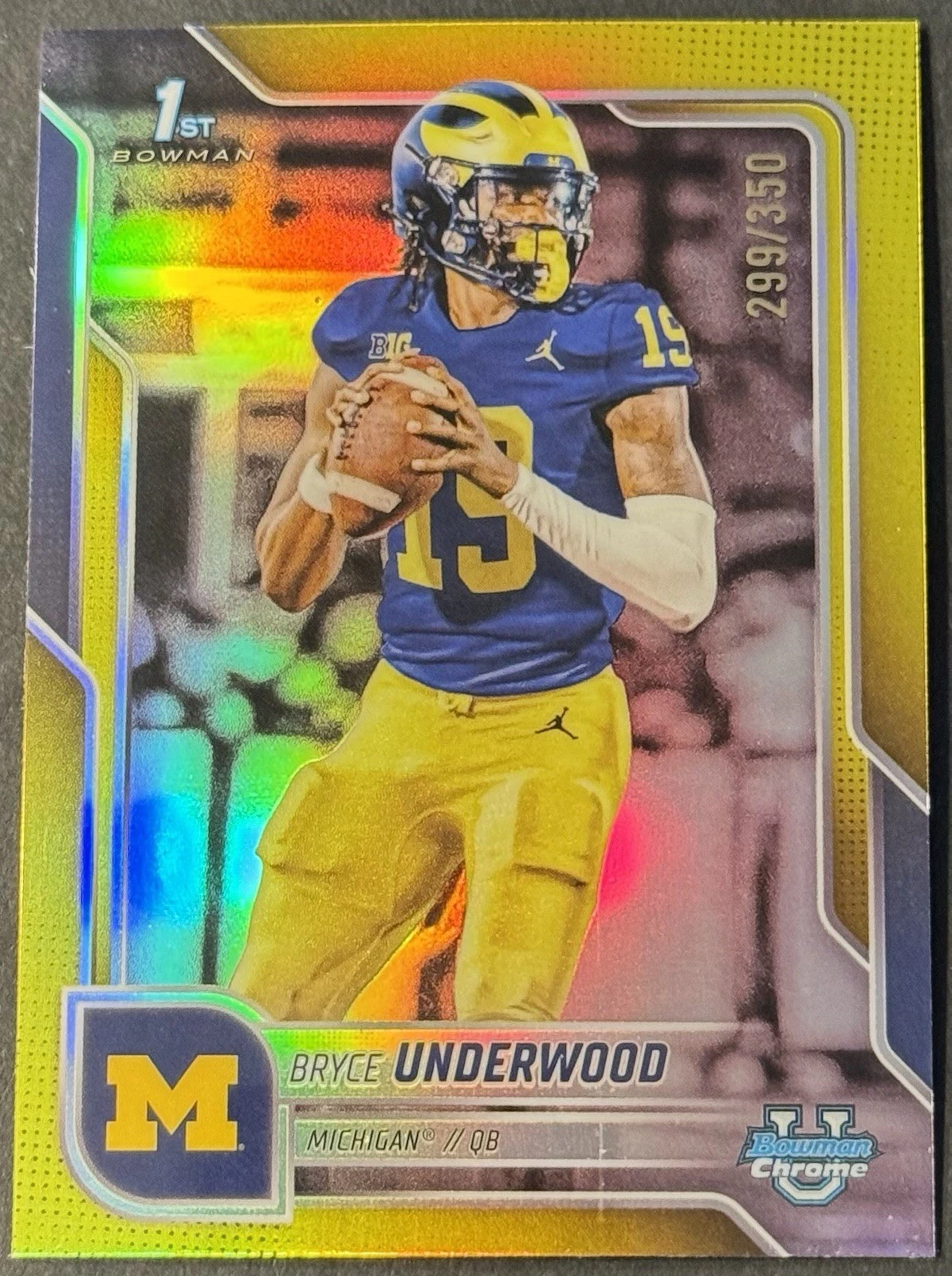 Bryce Underwood 2025 Bowman U Chrome SP Yellow Refractor RC #d /350  Michigan