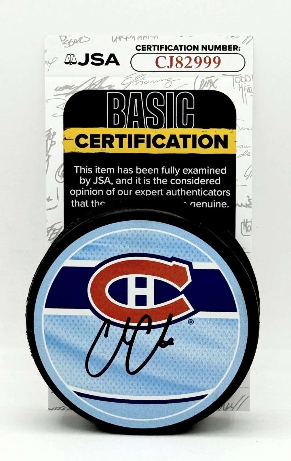 Cole Caufield signed Montreal Canadiens Reverse Retro Puck autographed JSA COA