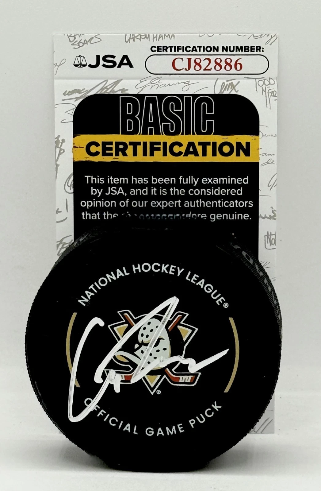 Cutter Gauthier signed Anaheim Ducks Official Game Puck autographed JSA